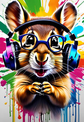 Chipmunk in headphones, graffiti