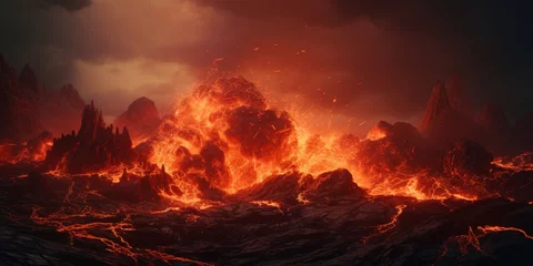 Cercles muraux Montagnes active volcanic eruption Generative AI