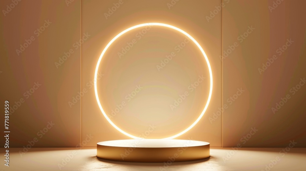 Aufkleber this 3d cylinder pedestal podium has a glowing circle neon background. the background is made of mod