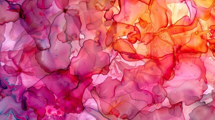 Isolated Kaleidoscope. Pink Alcohol Inks. Seamless Kaleidoscope. The Toy of the Kaleidoscope. Marbling with Red Color. - obrazy, fototapety, plakaty