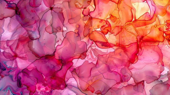 Isolated Kaleidoscope. Pink Alcohol Inks. Seamless Kaleidoscope. The Toy of the Kaleidoscope. Marbling with Red Color.