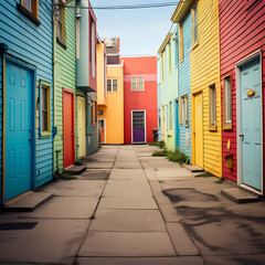 A series of colorful doors in an alleyway.  - obrazy, fototapety, plakaty