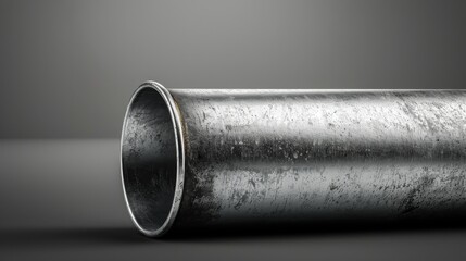 The metal pipe is horizontal and isolated on a black and white background