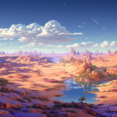 Desert mirage of a pixelated oasis. 