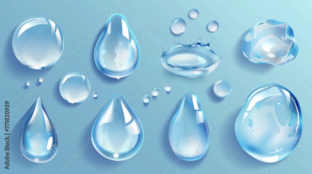 Poster water drops isolated in a pure clear color modern set