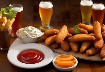 A Triad of Tempting Treats – Crispy Wings, Golden Rings, and Crunchy Fries, United in Delicious Harmony