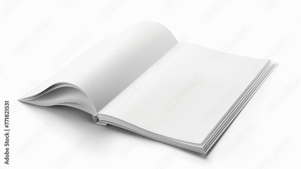 Poster Sketch of white modern clay rendering of a notebook isolated on white background. Origami paper material template with realistic drop shadow.