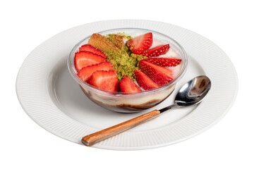 Strawberry magnolia dessert. Strawberry pudding dessert isolated on white background. Famous dishes of Turkish cuisine