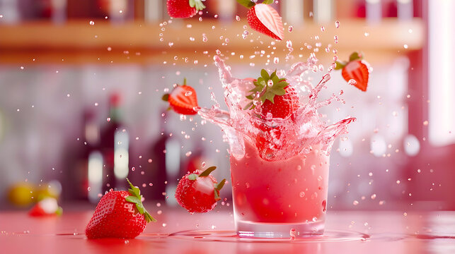 Strawberry Drink Splash in Stylish Glass