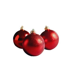 Three festive red Christmas ornaments on a transparent background