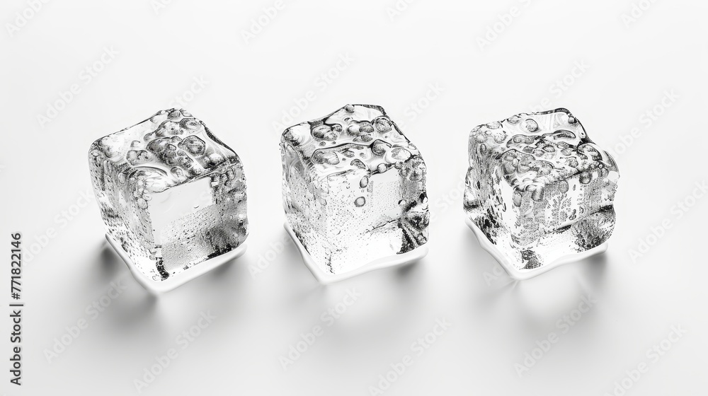 Canvas Prints An isolated white background shows three ice cubes