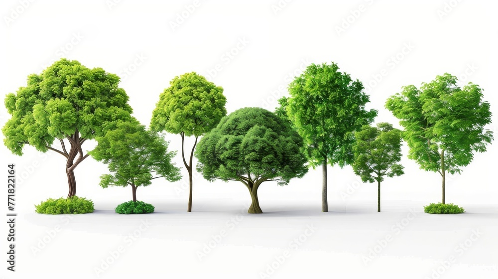 Poster realistic trees isolated on white background collection.