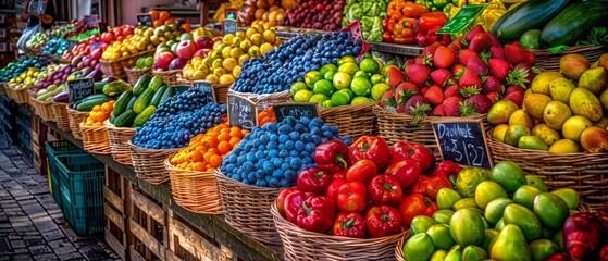 Local farmers market sells fresh organic produce. - obrazy, fototapety, plakaty