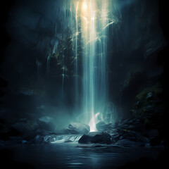 Waterfall flowing with liquid light. 