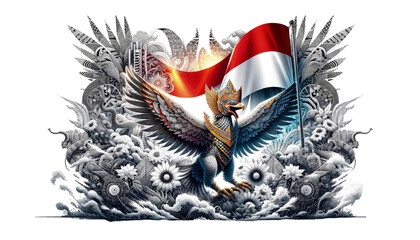 Garuda  With Indonesian Flag Drawing