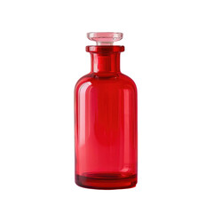 Red glass bottle with clear lid on transparent background
