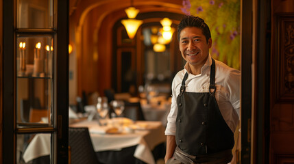 Portrait of Smiling Host at Restaurant Door