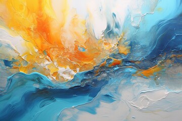 Futuristic Fusion: Orange, Blue, and Yellow Abstract Painting"
Description: An avant-garde abstract painting blending orange