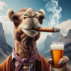 a camel smoking a cigar.