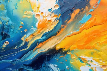 Fototapeta na wymiar Futuristic Fusion: Orange, Blue, and Yellow Abstract Painting