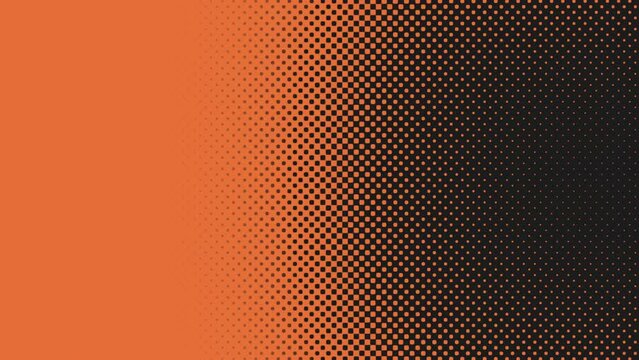 A visually striking halftone image with a bold color scheme - black and orange dots create a circular shape, the result of overlaying two halftone images