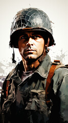 Naklejka premium Illustrated Portrait of a Soldier in Combat Gear