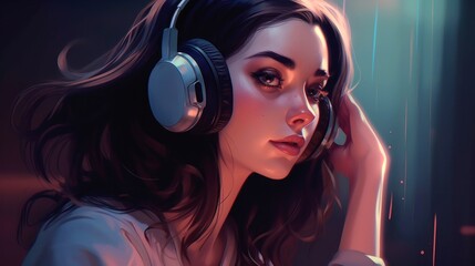 The Lofi Chill Woman in Concept Art, Adorned with Bluetooth Headphones