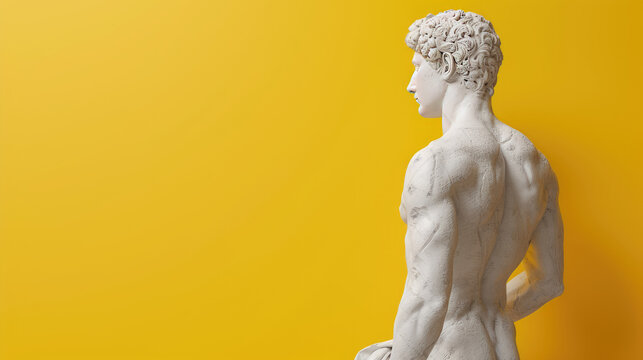 3D Render of Roman Sculpture: Full-Height View from the Right Side on a Yellow Background