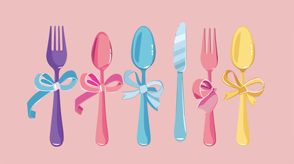 Color cutlery with ribbon icon vector illustration