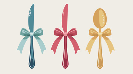Color cutlery with ribbon icon vector illustration