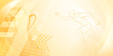 Runner themed background in yellow tones with abstract dotted lines, with sport symbols such as a male athlete and a cup