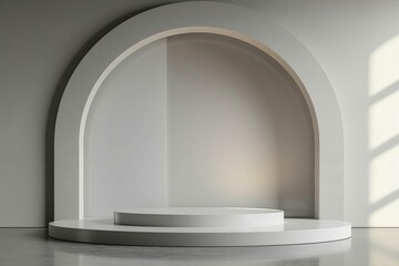 Elegant gray abstract stage with product presentation space on blank wall, 3D rendering