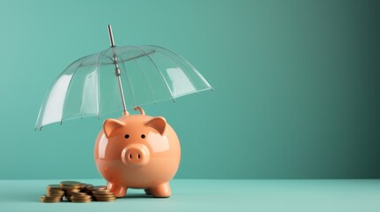 Financial Security: Piggy Bank Under Umbrella Ai generated