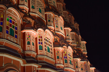Night Side view of Hawa Mahal in Jaipur. Tourist destination of many travelers