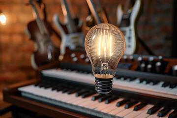 Capturing the Creative Fusion of Ideas and Music: A Harmonious Arrangement of Bulb and Musical...