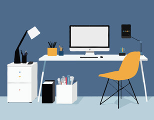 Concept d’espace de travail à domicile avec ordinateur de bureau