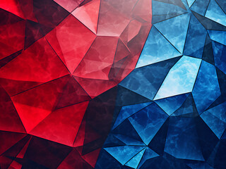 Engage with the modern abstract art depicted in a red and blue background.