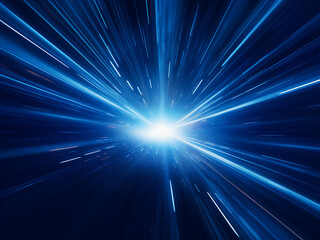 Hyperspace motion showcased in abstract blue star trail. - obrazy, fototapety, plakaty