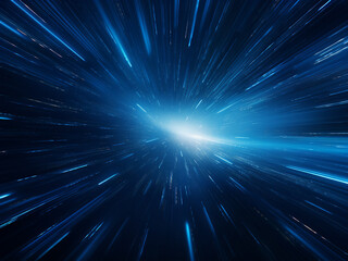 Fototapeta na wymiar Blue star trail captures abstract warp or hyperspace motion.