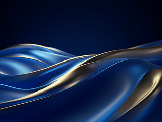 Fototapeta premium Blue wallpaper with golden lines forms wavy backdrop.