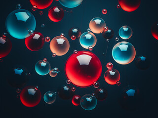 Red backdrop features circles in stunning red, green, and blue shades.