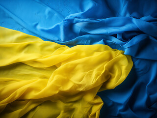 Ukrainian flag-inspired backdrop in striking blue and yellow.
