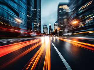 Fototapeta na wymiar City traffic blurs, creating an abstract backdrop.