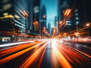 Fototapeta na wymiar Street lights blur in an abstract urban backdrop.