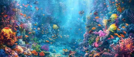 Obraz na płótnie Canvas Fantasy underwater world with corals and tropical fish. marine wallpaper. undersea fauna of tropics