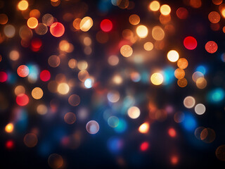Black background highlights blurred Christmas lights in bokeh.