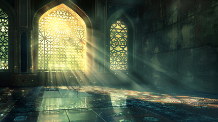 eid ul fitr wallpaper, muslim, eid mubarak, light coming in mosque from window - obrazy, fototapety, plakaty