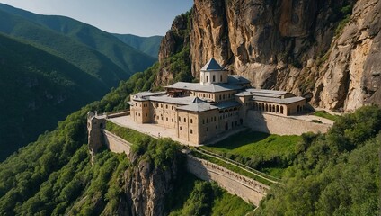 A photo of a monastery on a mountainside.

 - obrazy, fototapety, plakaty