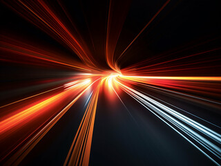 Fototapeta na wymiar Swift motion: light and stripes speed over a dark backdrop.