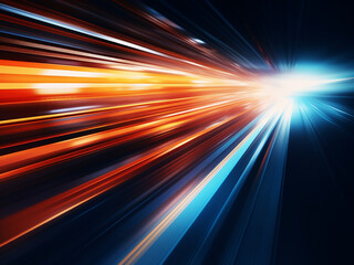 Fototapeta na wymiar Speeding motion: light and stripes move swiftly in darkness.